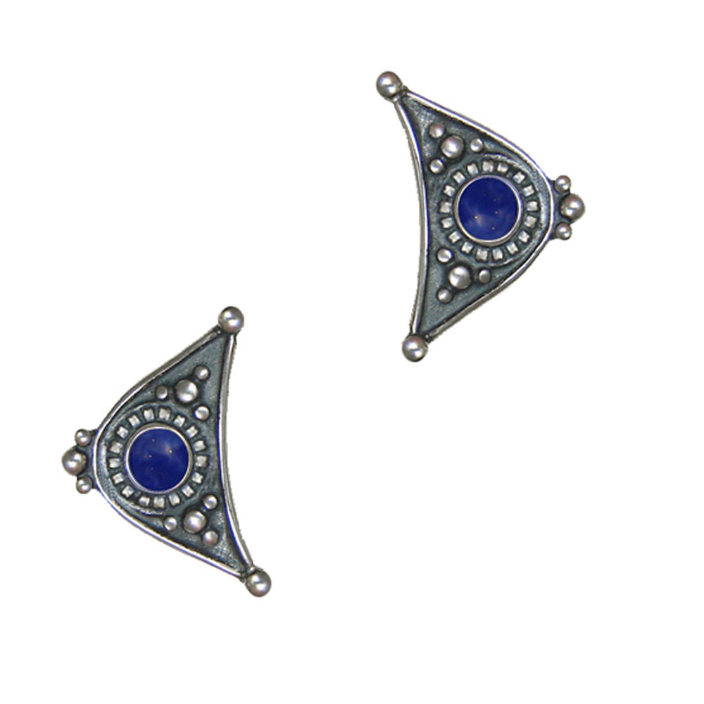 Sterling Silver Designer Post Stud Earrings With Lapis Lazuli